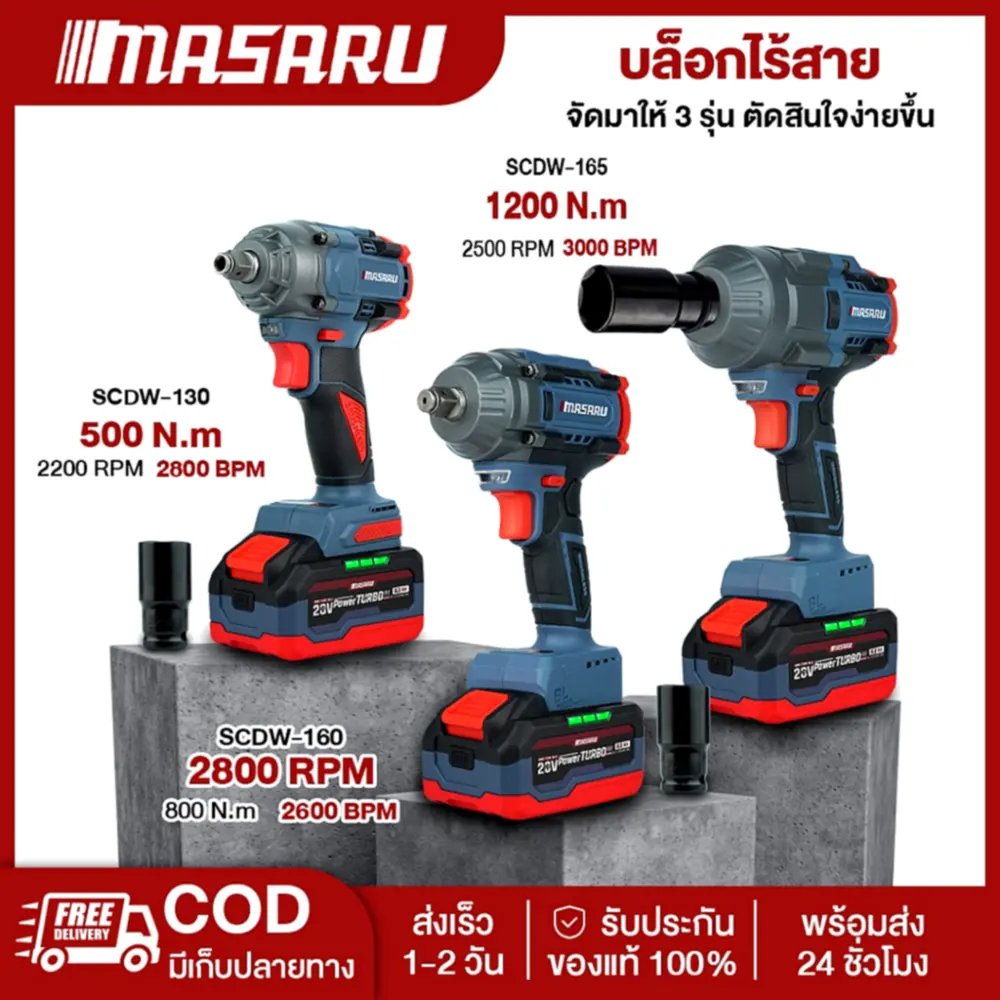 รีวิวบล็อกแบตเตอรี่ไร้สาย MASARU SCDW-130/160/165: แรงบิดสูง คุ้มค่า พ่อบ้านยุคใหม่ต้องมี!